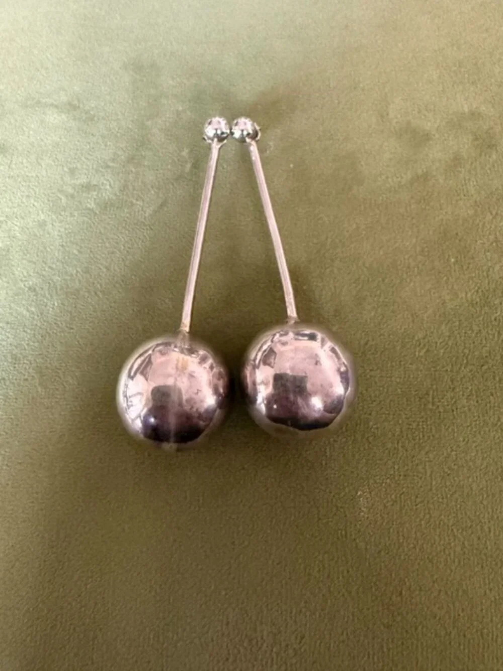 vintage sterling silver large ball earrings used good